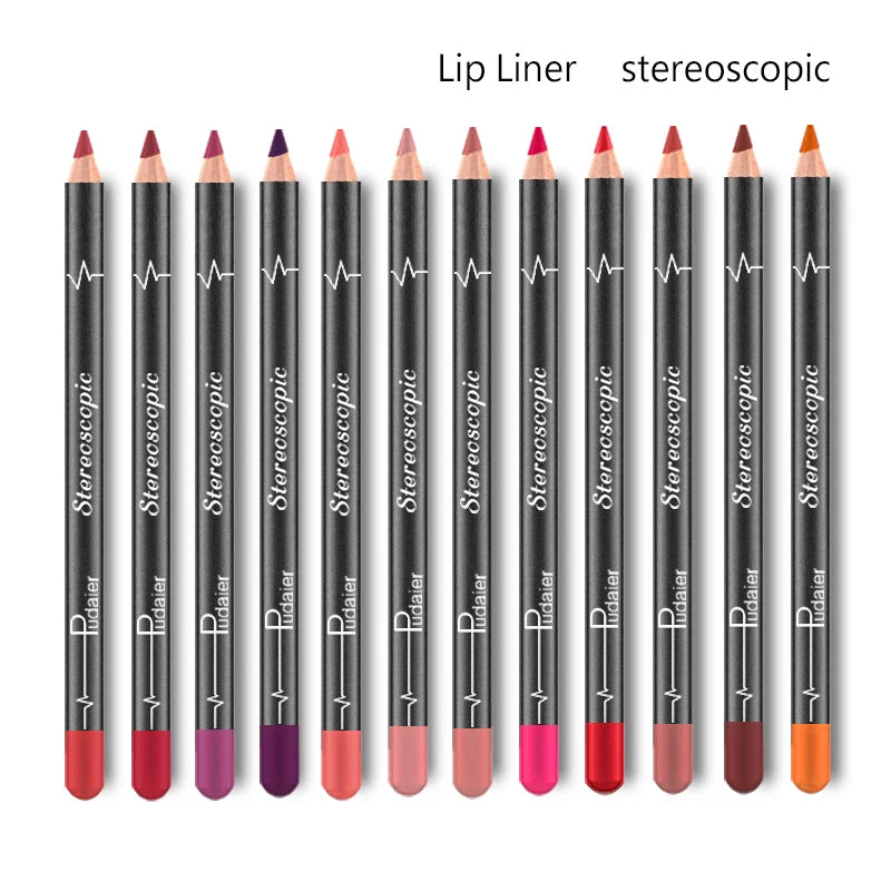 Wholesale Long Lasting Matte 12-color Wooden Lip Liner Kit Private Label Waterproof Creamy Vegan Lipliner Pencil