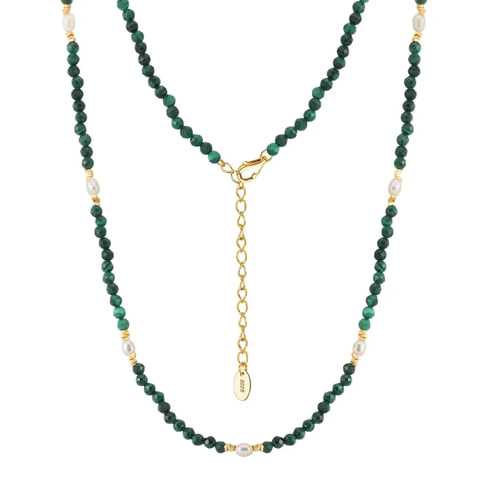 RINNTIN MPN07 Natural Malachite Freshwater Pearl Clavicle Chain Retro Style Female Choker Summer New Chinese Pearl Necklace