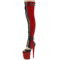20CM High Heel Goth Zipper Long Lace up Black Stripper Gothic Exotic 8 Inch Pole Dance Shoe Platform Women's Over-the-knee Boots