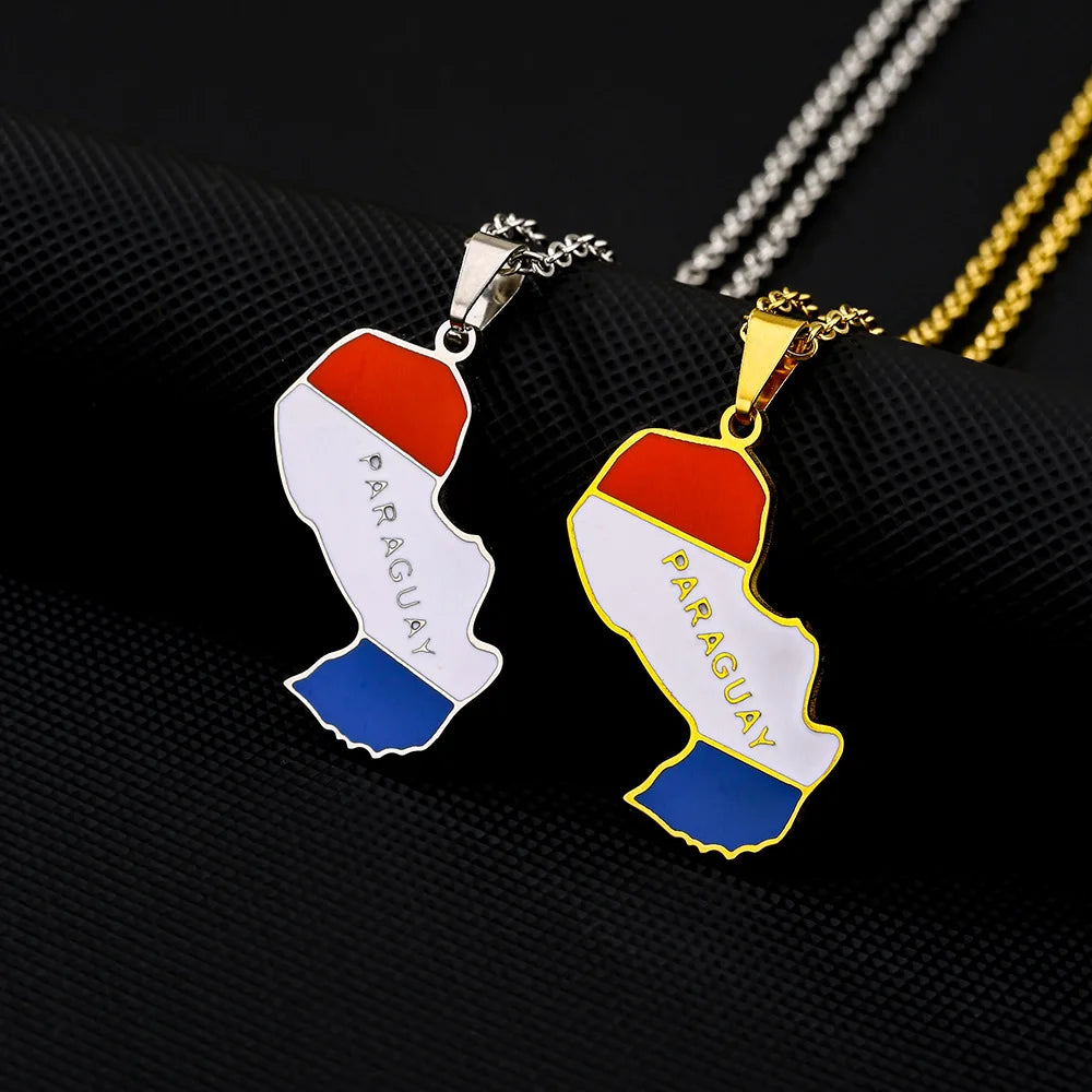 Manufacturer Enamel Stainless Steel Paraguay Map Charm Necklace 18K Gold Plated Enameled Paraguayan Flag Pendant Chain Necklace