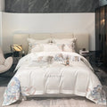 Hot Selling White Queen Size Embroidery Quilt Cover 100% Cotton Exquisite Bedsheets Bedding Set