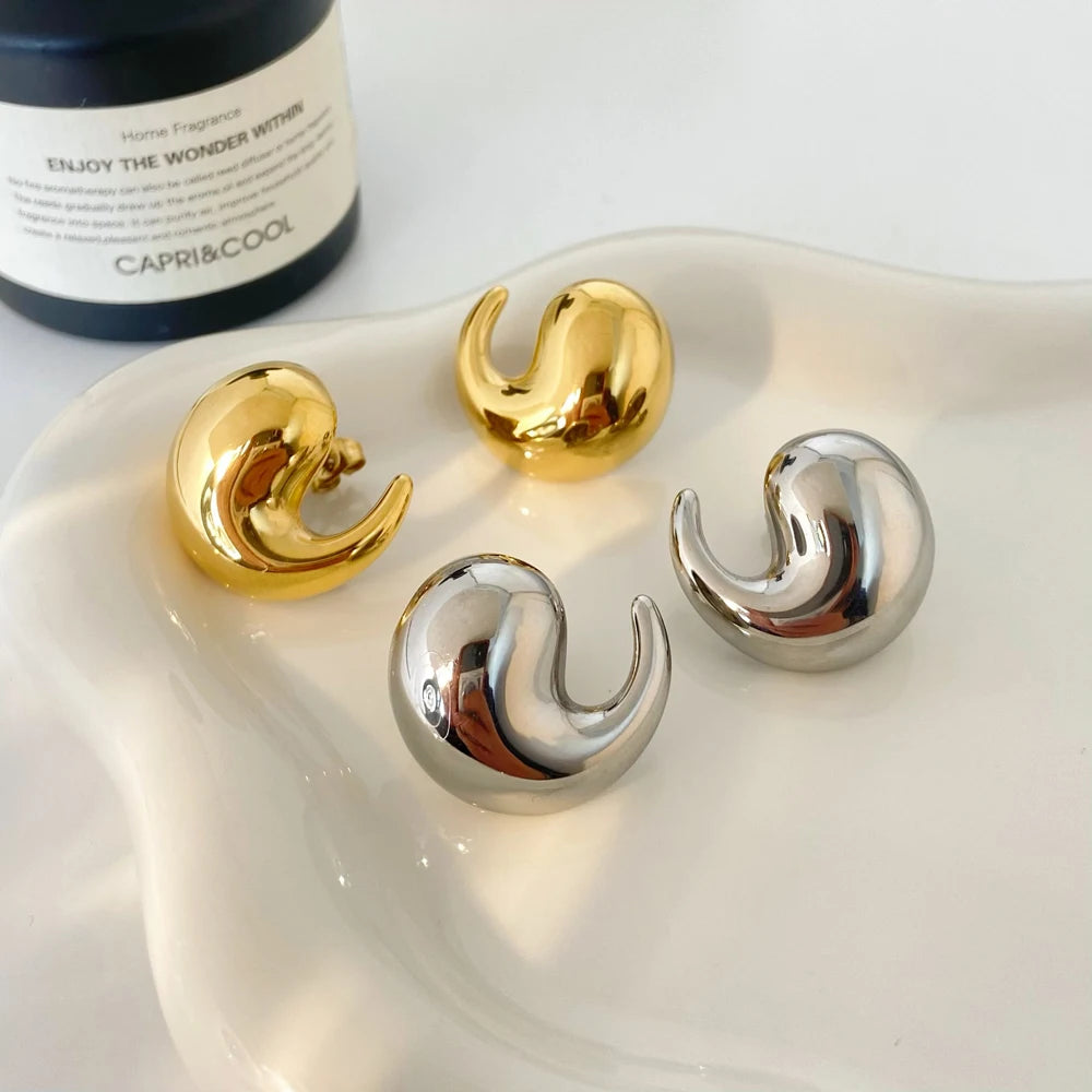 Feeling Chubby Water Drop Earrings Joyas De Acero Inoxidable Plated 18k Gold Stainless Steel Texture Glossy Earrings