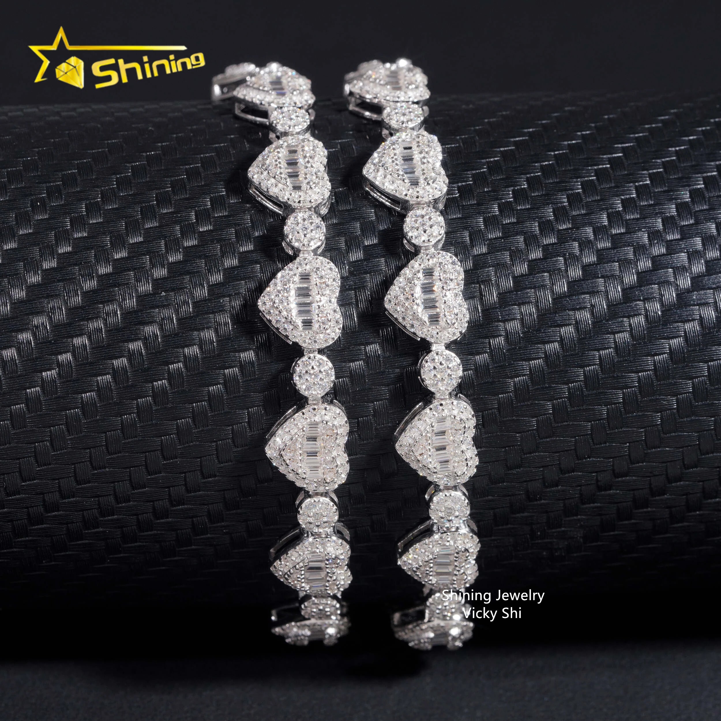 Trendy GRA Certificated Heart Moissanite Tennis Bracelet 925 Silver Fine Jewelry Ladies Fashion VVS Moissanite Bracelet