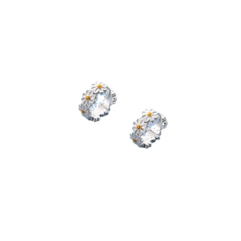 925 Silver Daisy Hoop Earrings Simple Temperament Exquisite Hot Female square Jewelry Gift