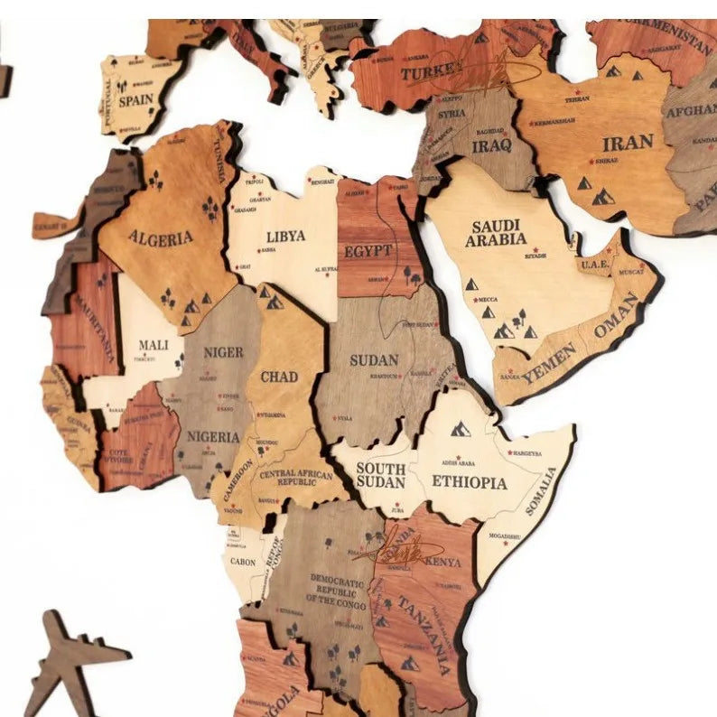 Wooden World Map Puzzle 3D Solid Wood Wall Decor Home Wall Hanging World Map Art for Living Room Office