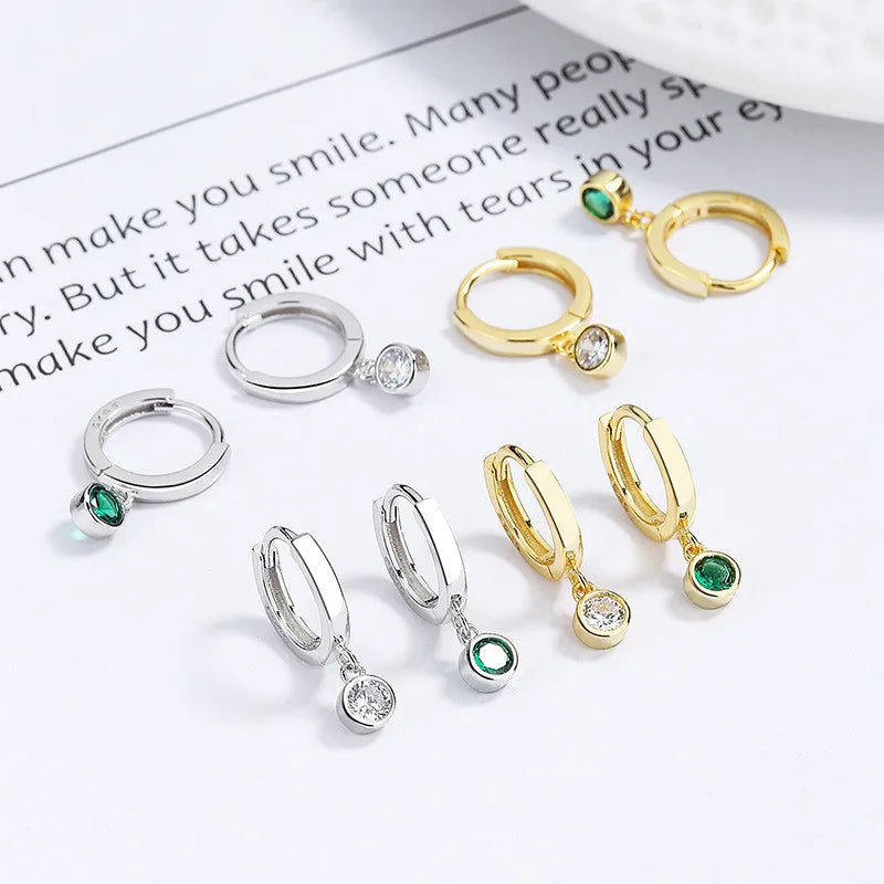 Fashion Jewelry 925 Sterling Silver Minimalist Earrings Small Round Zircon Water Drop Diamond Gold Plated Hoop Earrings Women