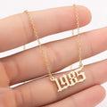 1980-2022 New Stainless Steel Birth Year Necklaces Old English Custom Number Personalized Year Necklace