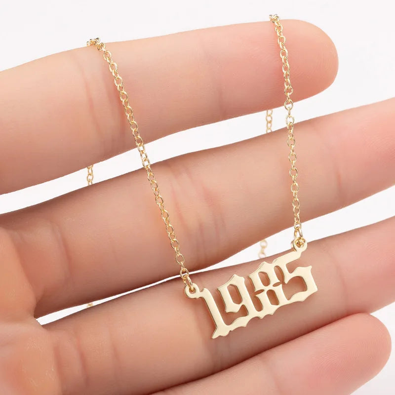 1980-2022 New Stainless Steel Birth Year Necklaces Old English Custom Number Personalized Year Necklace