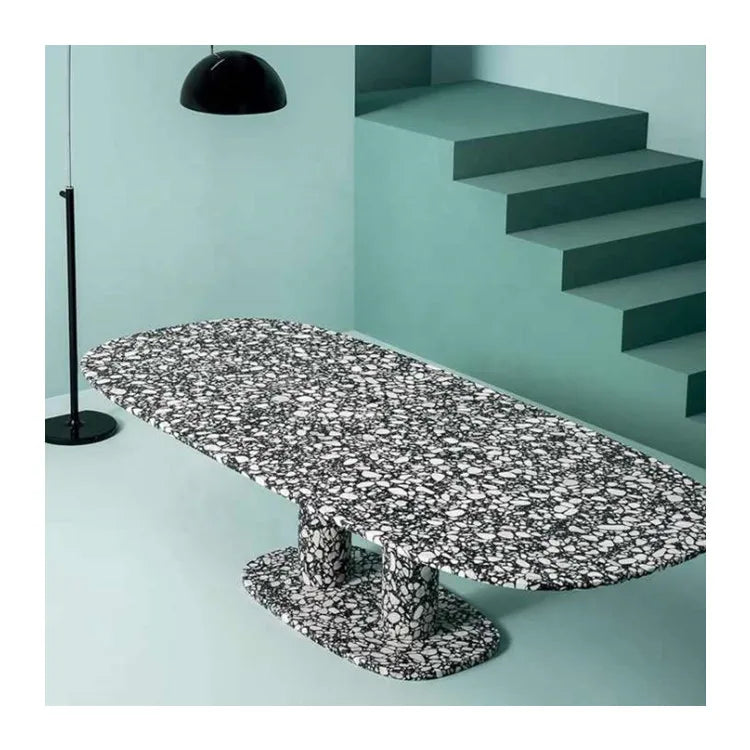 Luxury Nordic Modern Coffee Table Terrazzo White and Black Color Oval Shape Terrazzo Table Oval Marble Dining Table
