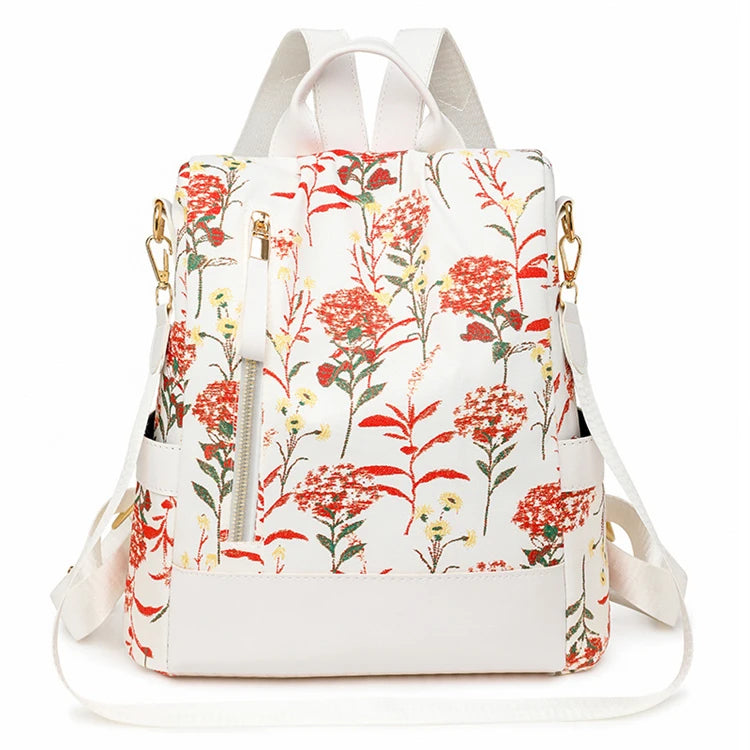 Cute Mini Floral Nylon Backpack for Women and Girls Fashionable Travel & Business Laptop Bag with Polyester Lining Dress Style