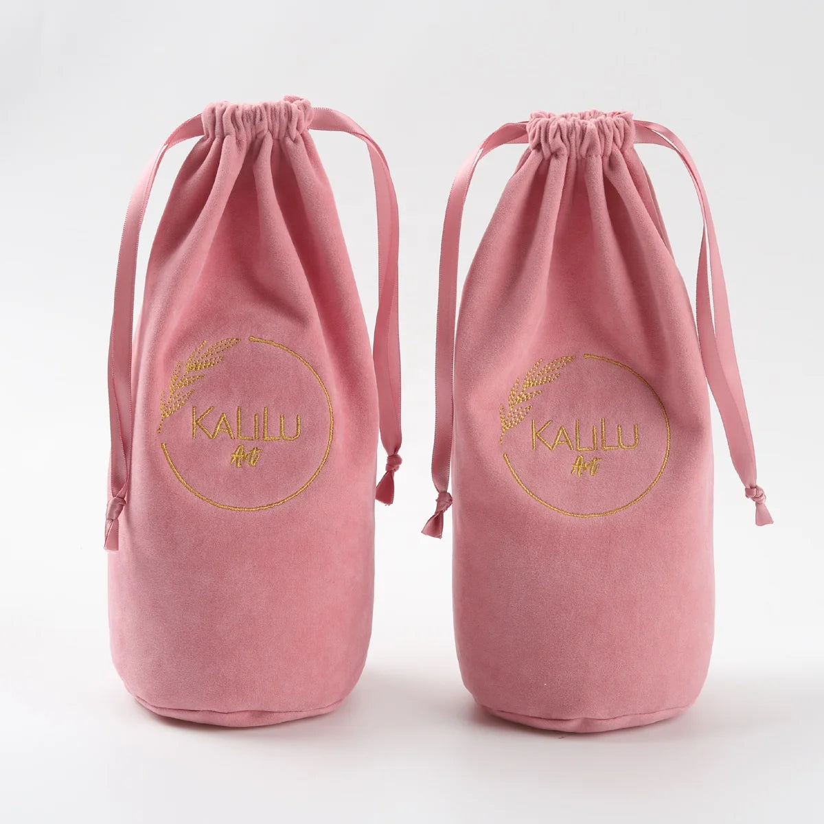 Customized Embroidered Velvet Hair Bags for Wig Round Bottom Velvet Drawstring Hair Dust Cosmetic Bag