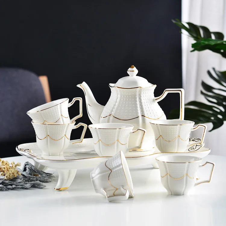 Zogifts Porcelain European Ceramic Bone China British Water Coffee Tea Ivory Cup Saucer Set With Milk Pot Big Tray