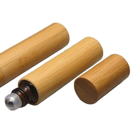 10ml Natural Cosmetic Bamboo Container for Oil Perfume Eco Friendly Bamboo Cap Glass Roll on Bottle Bamboo