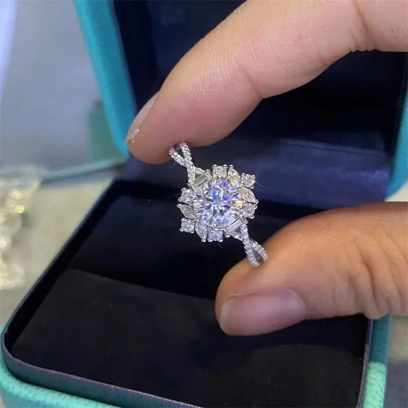 Luxury 925 Sterling Silver Engagement Ring Big Oval Moissanite & Gold Plated Designed with Moissanite Bands