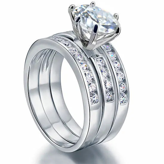 Jewelry Manufacturers European Trendy Fashion 925 Sterling Round Shape Three Rows Design Wedding Ring Minimalist Silver Ring