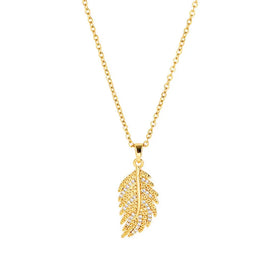 Wholesale Stainless Steel Women 18k Gold Plated Personality Trend Diamond Zircon Large Feather Necklace