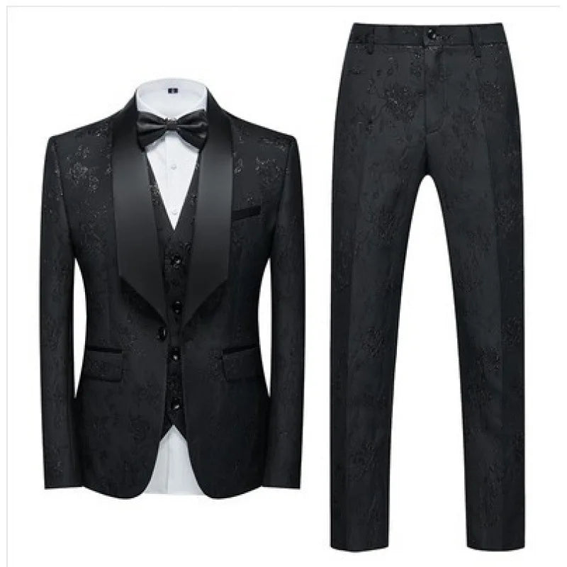 2023 New Men's Evening Dress Bridegroom Suit Fashion Jacquard Brand Dress Three-piece Set for Men