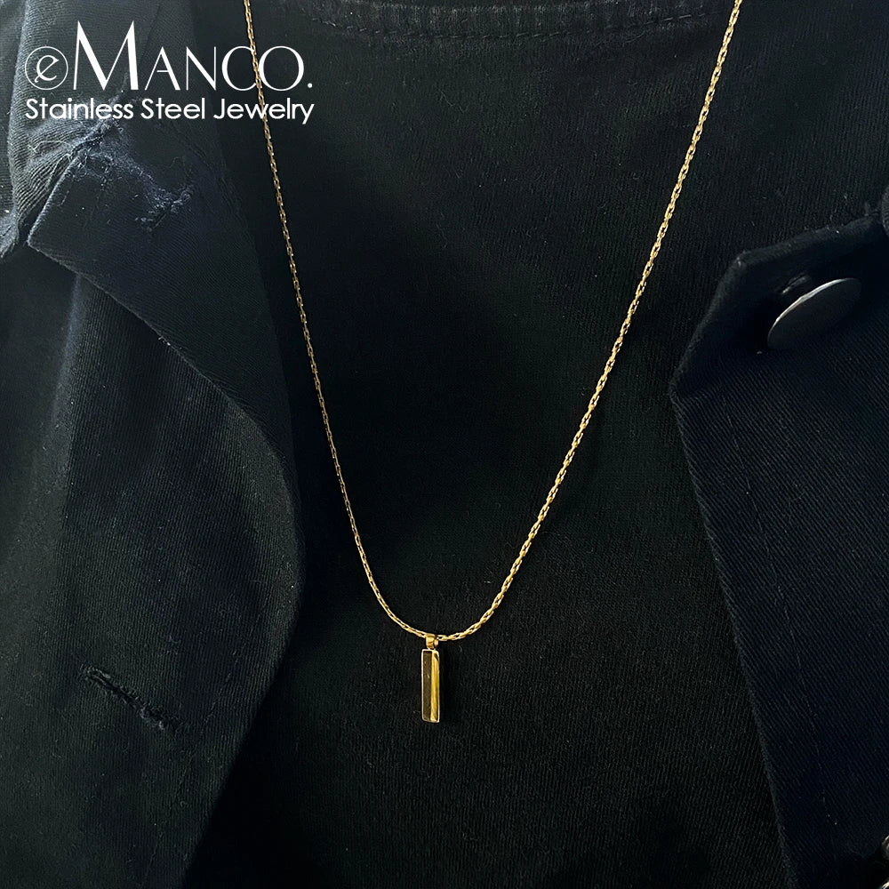 EManco Minimalist Square Pendant Wire Chain Necklace Pendant 18k Men's Stainless Steel Bone Chain Men Necklace with Pendant