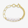 Half Chain 925 Sterling Silver 14K Gold Plated OT Clasp Round White Pearl Personality Classic Charm Bracelet