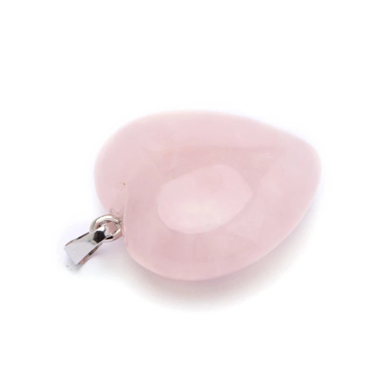 Natural Rose Quartz Heart Healing Crystal Pendant Polished Love Energy Pink Crystal Heart Charm Spiritual Feng Shui Jewelry Gift