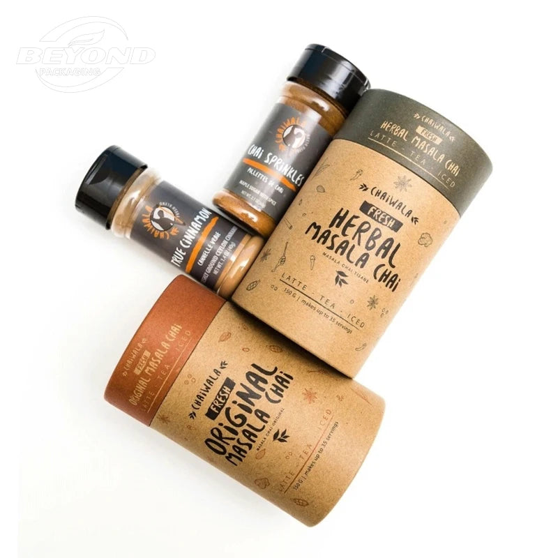OEM Brand Organic Kraft Cardboard Tube Packaging Herbal Milk Custom Biodegradable Loose Tea Spice Jar Paper Tube Packaging