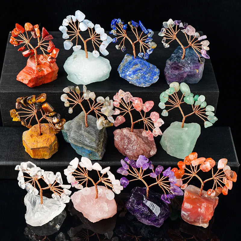 Natural Reiki Raw Stone Base Crystal Chip Luck Crystal Money Tree Healing Gemstone Crystal Tree MegaBDM