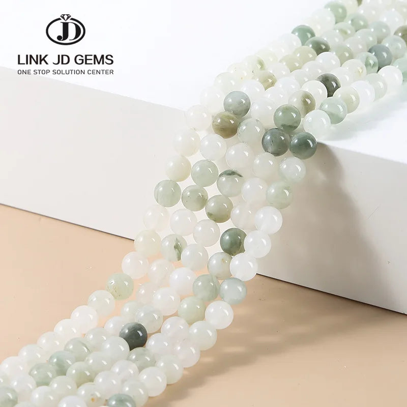 Wholesale Semi Precious Gemstone 6 8 10 MM Pick Size Natural Ice Green Jade Stone Round Loose Spacer Bead for Jewelry Making