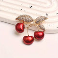 Women Men Creative Cherry Crystal Enamel Badges Brooches Fashion Shining Rhinestone Fruit Pins