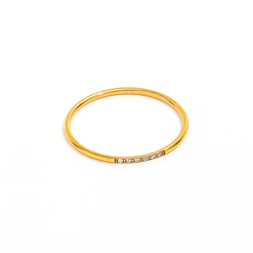 Joolim Jewelry Wholesale 18K Gold Plated Super Fine Six Zirconia Thin Stainless Steel Rings for Women Dainty Jewelry