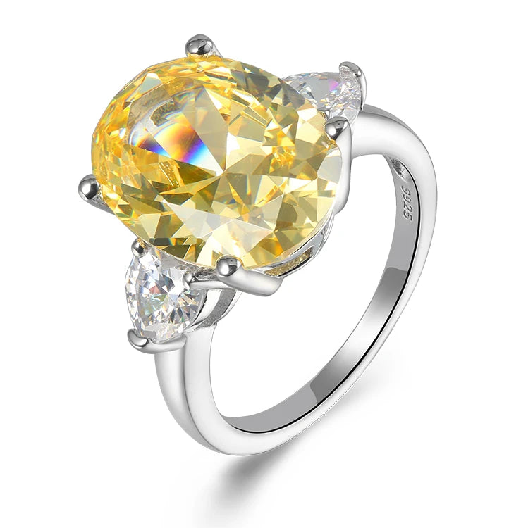 Fashion Yellow Zircon Ring Jewelry Women Classic Sterling Silver Ring