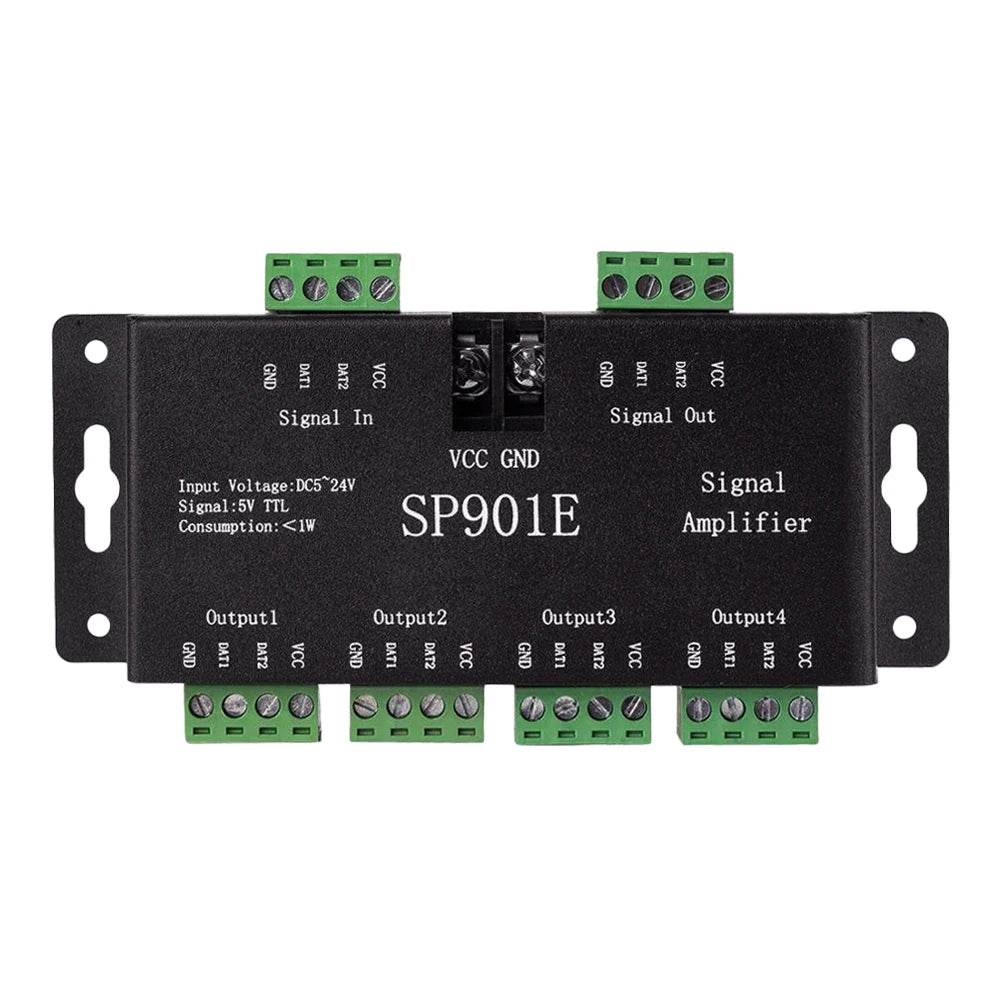 SP901E SPI Signal Amplifier Repeater Addressable WS2812B/WS2811/WS2813 LED Strips DC5-24V 8CH/4CH Signal Booster Factory Direct