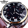 Winner Gift Men Watch Simple Digital Display Brown Leather Belt Clock Luxury Mechanical Automatic Male Clock Wristwatch Reloj