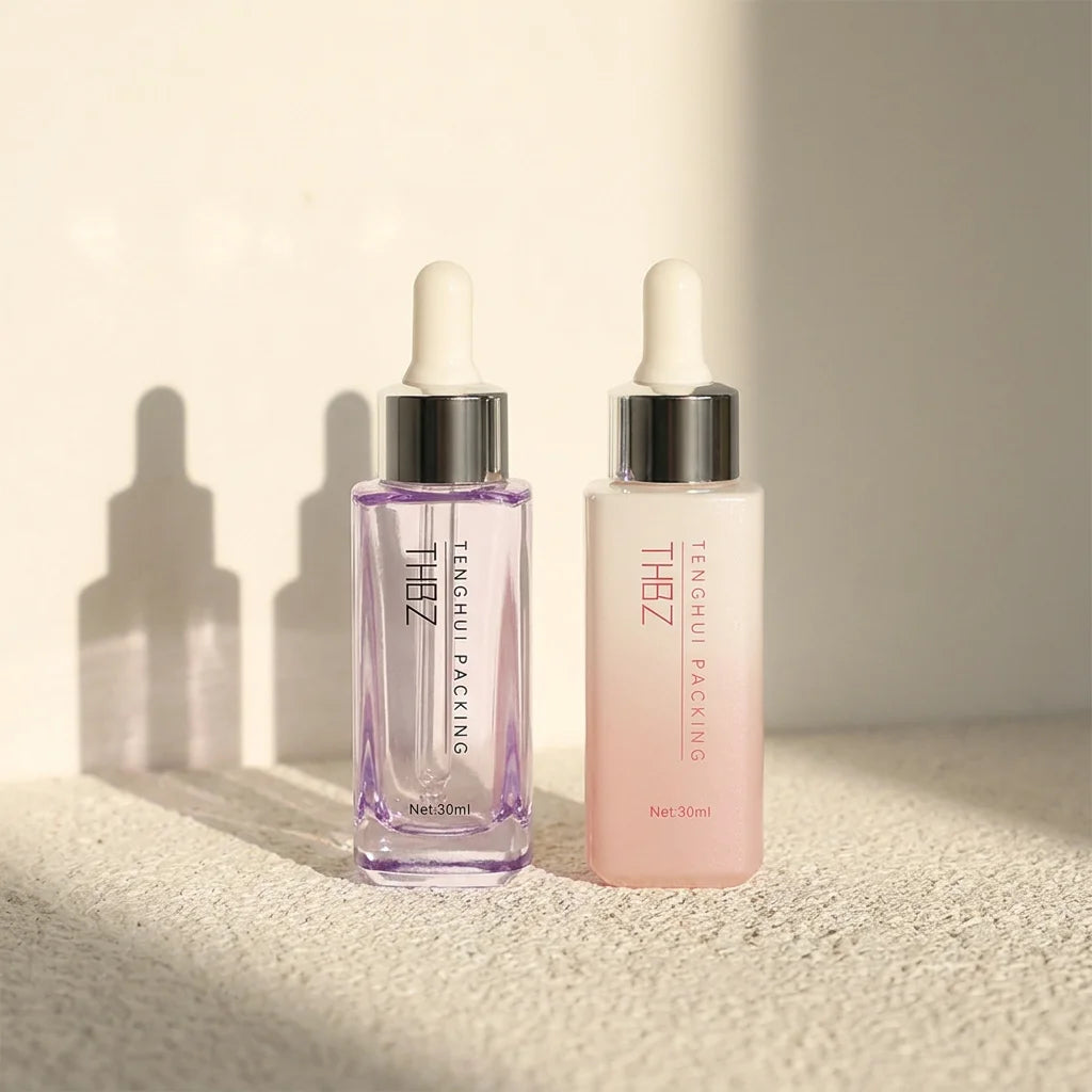 Skincare Set Packaging 30ml 1oz Essence Dropper Bottle Empty Frosted Thick Bottom Square Serum Bottle Empty Cosmetic Packaging