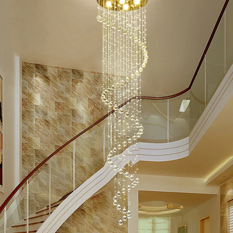 European Modern Creative Art LED Chandelier Ceiling Linear Pendant Lights Hotel Villa Living Room Spiral Crystal  Chandelier