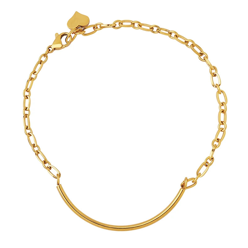 Hip Hop Smile Tassel Bracelet Vintage Heart Pendant 18K Stainless Steel Bracelet
