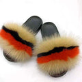 Women's Luxury Fluffy Fox Fur Slides Real Fur Flat Casual Sandals Spring Summer Autumn Outdoor Use Anti-Slippery Breathable