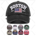 Wholesale Custom Logo Washed Distressed American Flag Cap Washed Cotton Dad Hats New Boston 3D Embroidered Baseball Cap