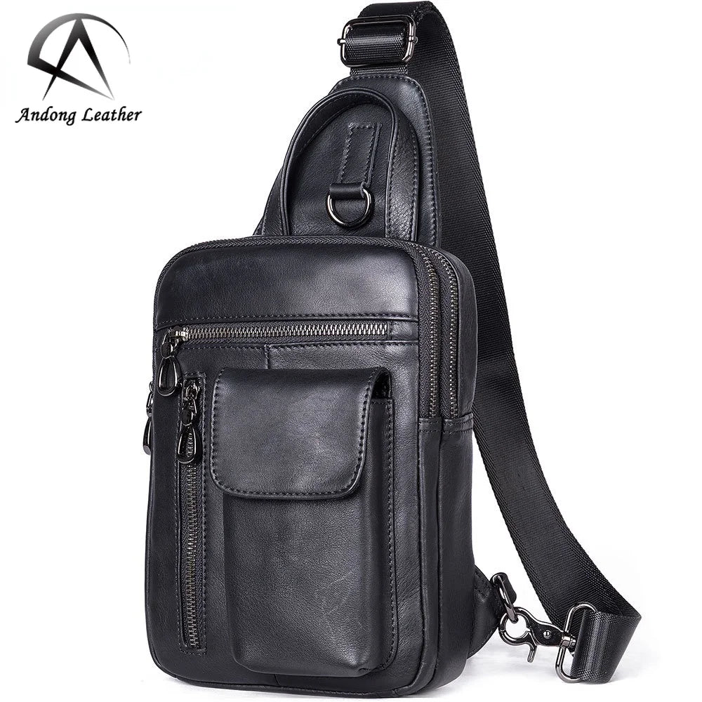 Andong Handmade Genuine Cow Leather Crossbody Men's Sling Chest Bag Waterproof Shoulder Bags for Men Business Casual