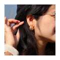 Fashion Hot Selling Stainless 18K Gold Tear Water Drop Hammered Texture Titanium Steel  Casting Chunky Hoop Earrings for Women