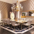 Italy Luxury Gold 8-Seater Rectangular Dining Table Modern Style Stainless Steel Legs Glass Marble Top Home Hotels Kitchen Villa