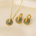 Vintage Fashion 304L Stainless Steel 18k Gold Plated Colorful Drip Oil Daisy  Jewelry Set  Bohemia Tiny Hoop Earring for Women