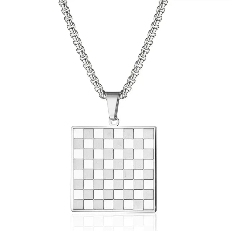 Hot Selling Created Stainless Steel Box Chain Rectangle Chess Board Necklace Jewelry