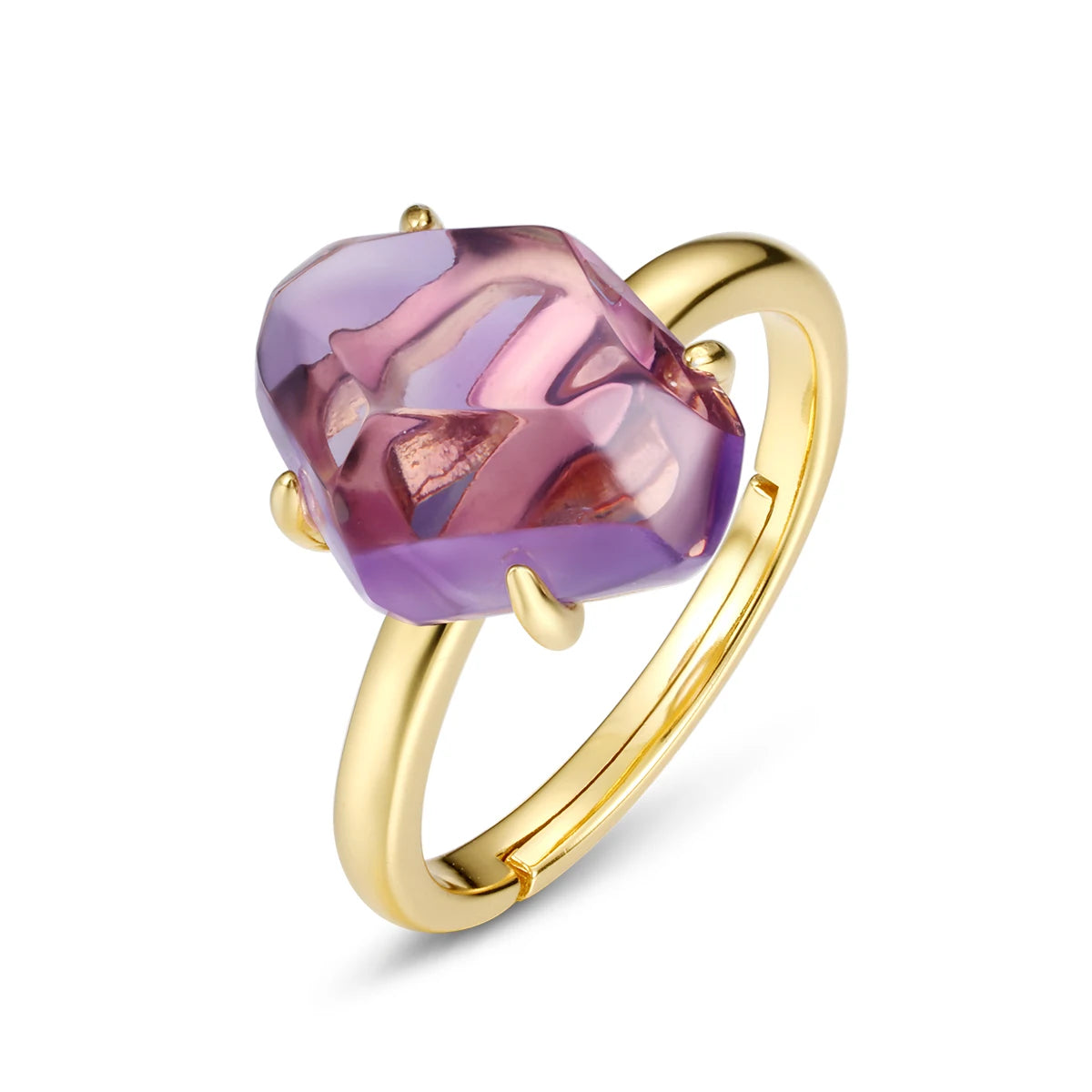Raw Shape Violet Gemstone Lavender Quartz Ring Lavender Colored Gemstone Gold Plated Stacking Rings Elegant Faceted Ring