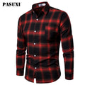 PASUXI Custom Zip up Plaid Long Sleeve Flannel Shirt Jacket Check Shirt for Mens Check Shirts Casual Heavyweight Overshirt