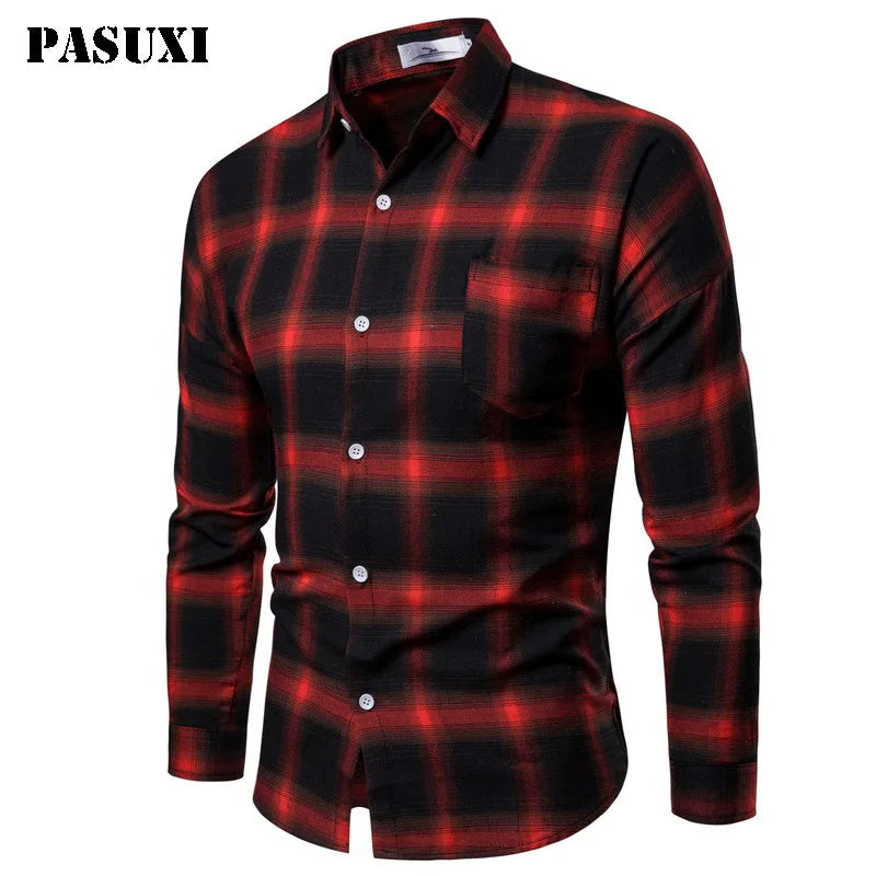 PASUXI Custom Zip up Plaid Long Sleeve Flannel Shirt Jacket Check Shirt for Mens Check Shirts Casual Heavyweight Overshirt