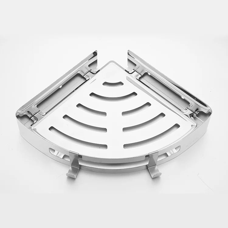 Modern Stainless Steel Wall Mount Corner Shower Shelf with Hooks Durable Bathroom Storage Custom Size