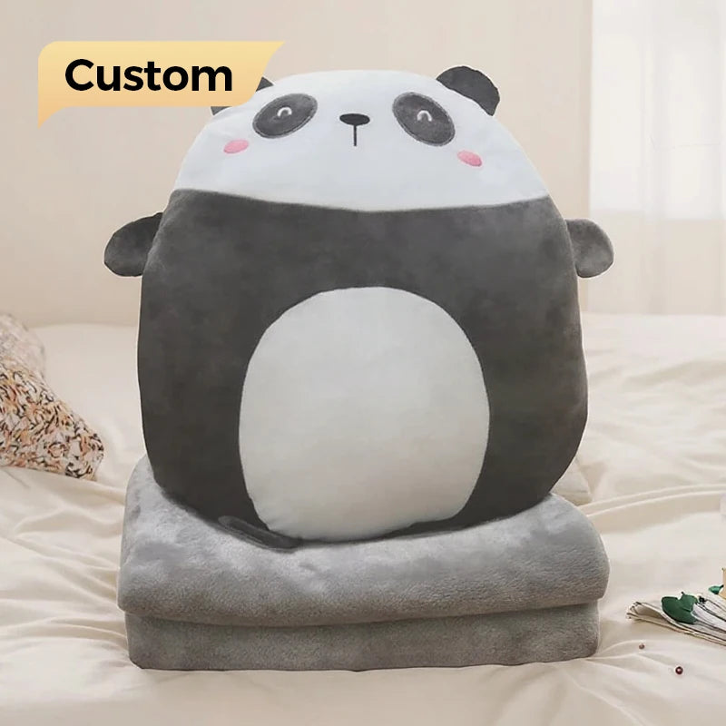 Custom Shape Toys Plush Pillow Blanket Comfortable Flannel Fleece Pillow Blanket Travel Panda Blanket and Pillow Set