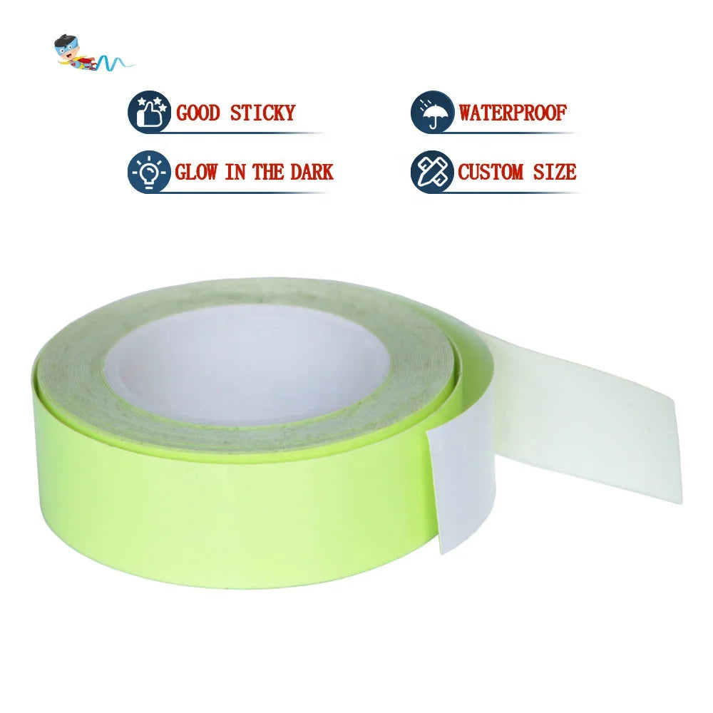 2- Hot Selling Recyclable Glow in the Dark Night Waterproof PVC and PET Base Fluorescent Luminous Self Adhesive Tape