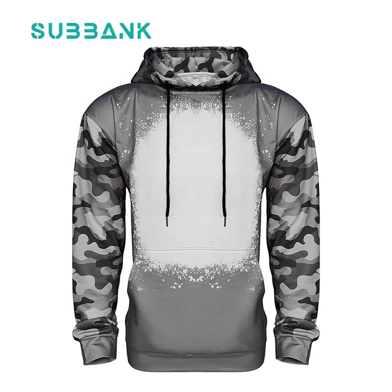 Subbank Custom Sublimation Hoodies Bleach Print Pullover Camouflage Men Polyester Hoodie Sublimation Sweatshirts