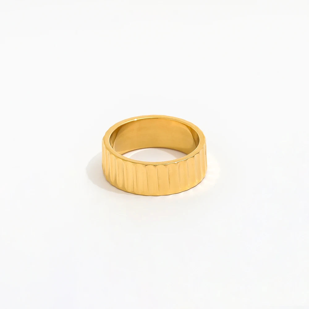 High End 18K PVD Gold Plated Stylish Gear Band Rings for Women Stainless Steel Jewelry Tarnish Free Jewelry